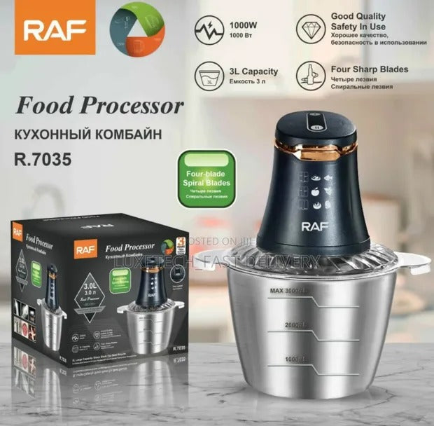 Procesador de Alimentos RAF R.7035 1000W 3L Acero Inoxidable con Cuchillas de 4 Filos