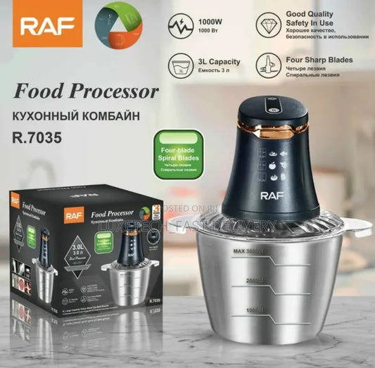 Procesador de Alimentos RAF R.7035 1000W 3L Acero Inoxidable con Cuchillas de 4 Filos