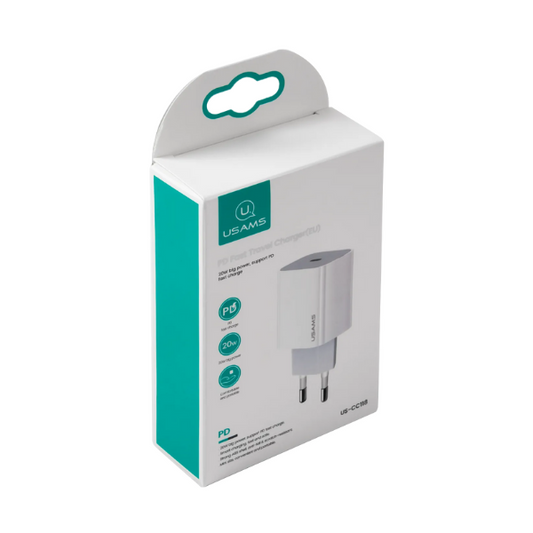 Cargador USAMS 20W USB-C | Carga Rápida PD y Diseño Portátil