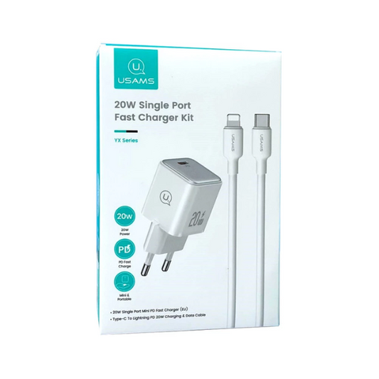 Kit Cargador Rápido 20W USB-C USAMS Serie YX con Cable Incluido